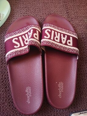 Charlotte Russe Burgundy 'PARIS' Slide Sandals